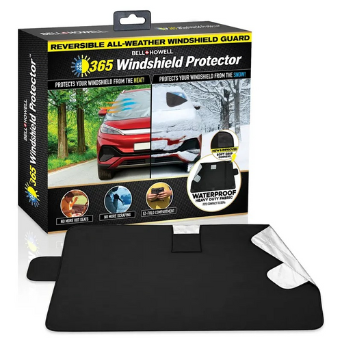 Borsyn 365 Windshield Protector – All-Season Cover for Automobiles – All-Weather Sunshade, Snow, Ice Car Cover & Reversible with Anti-Theft Panels