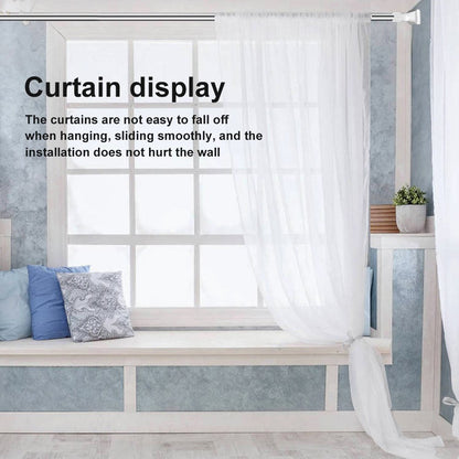 Adjustable Tension Curtain Rod, No-Drill Telescoping Spring Pole for Bathroom, Closet and Inside Window Frame, Expandable