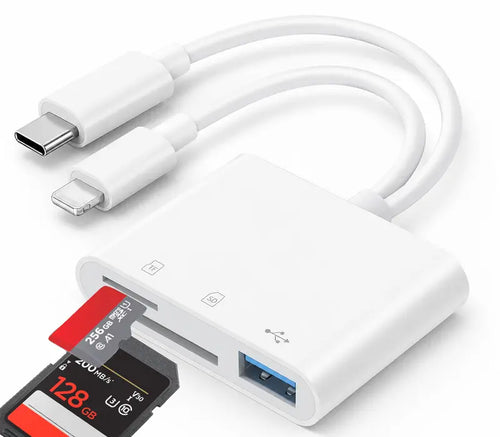 SD Card Reader for iPhone, iPad and Android, Camera Adapter, USB-C & Lightning