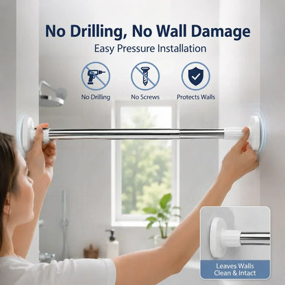 Adjustable Tension Curtain Rod, No-Drill Telescoping Spring Pole for Bathroom, Closet and Inside Window Frame, Expandable
