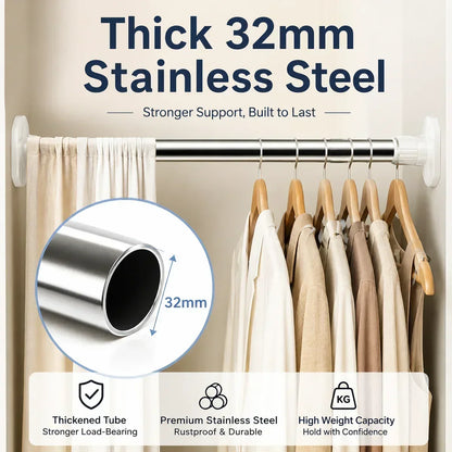 Adjustable Tension Curtain Rod, No-Drill Telescoping Spring Pole for Bathroom, Closet and Inside Window Frame, Expandable