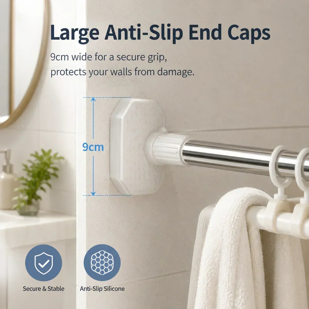 Adjustable Tension Curtain Rod, No-Drill Telescoping Spring Pole for Bathroom, Closet and Inside Window Frame, Expandable
