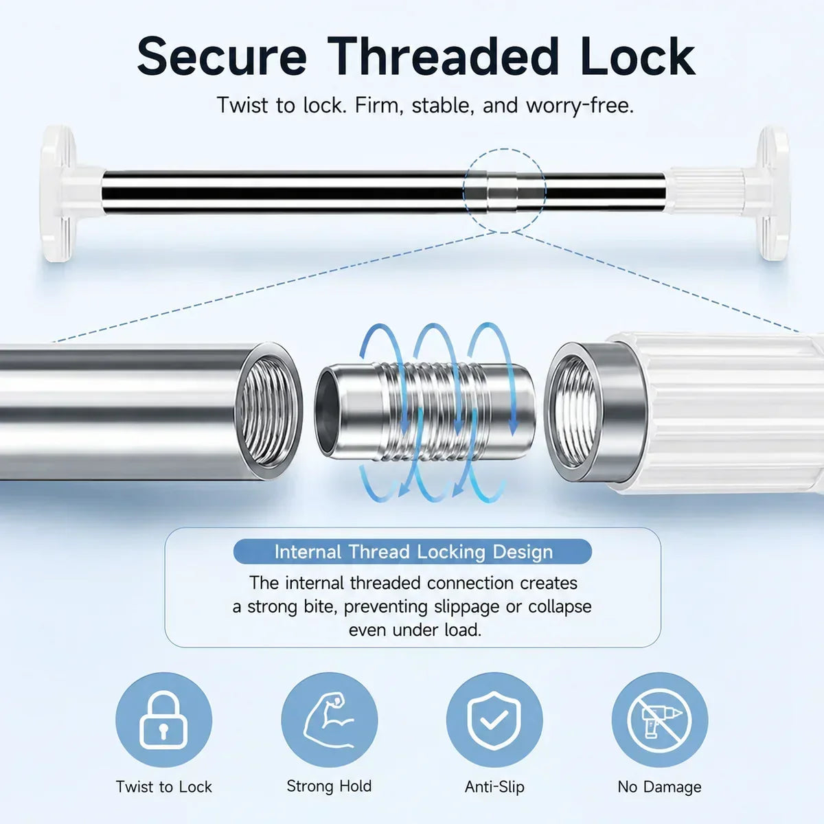 Adjustable Tension Curtain Rod, No-Drill Telescoping Spring Pole for Bathroom, Closet and Inside Window Frame, Expandable