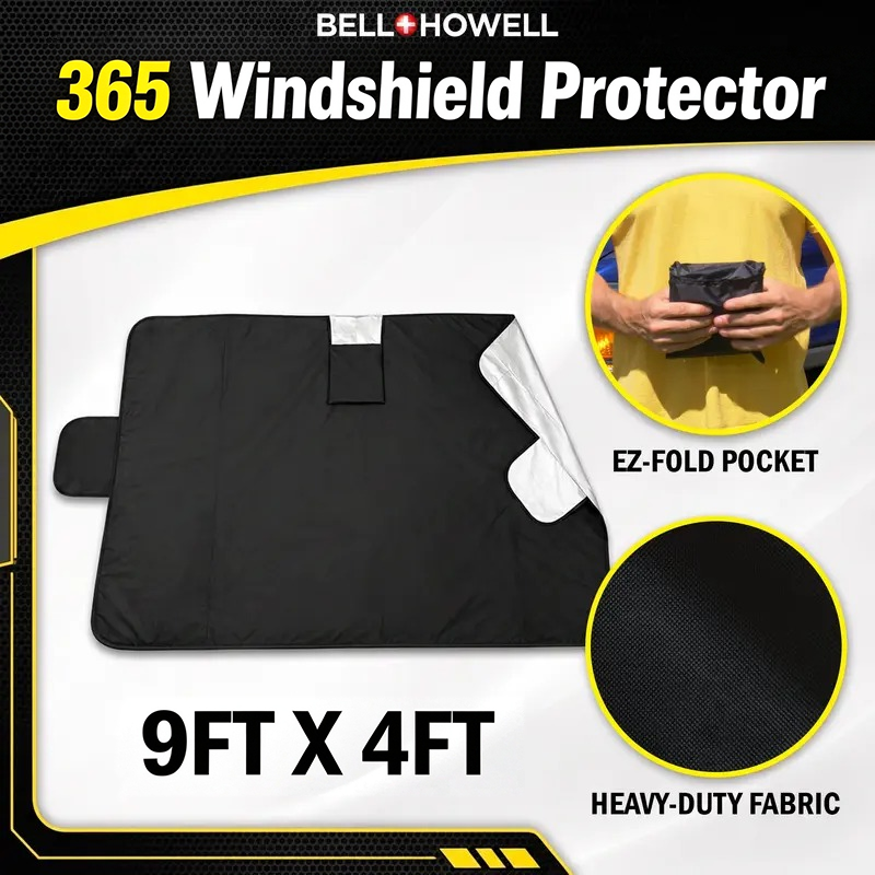 Borsyn 365 Windshield Protector – All-Season Cover for Automobiles – All-Weather Sunshade, Snow, Ice Car Cover & Reversible with Anti-Theft Panels