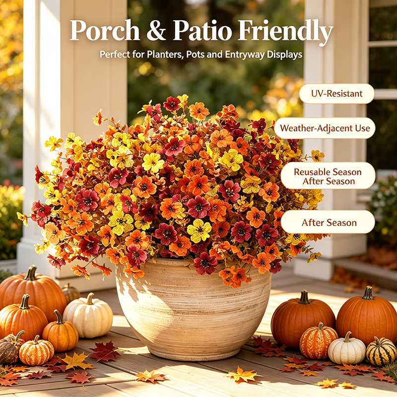 Fall Artificial Flower Halloween , UV Resistant Colorful Fake Flower🍂