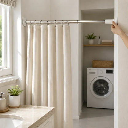 Adjustable Tension Curtain Rod, No-Drill Telescoping Spring Pole for Bathroom, Closet and Inside Window Frame, Expandable