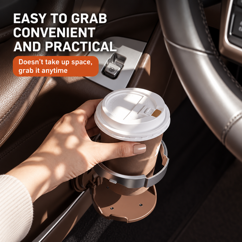 Universal Foldable Car Cup Holder with Hook, Space-Saving Vehicle Drink Holder for Bottles, Coffee Cups & Tumblers, Car Interior Storage Organizer