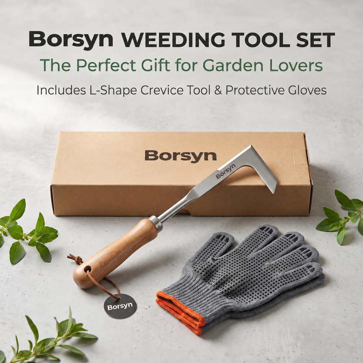 Borsyn 3-Edge Crack Weeder Set with Gloves – Stainless Steel Tool for Pavers & Drivewayss