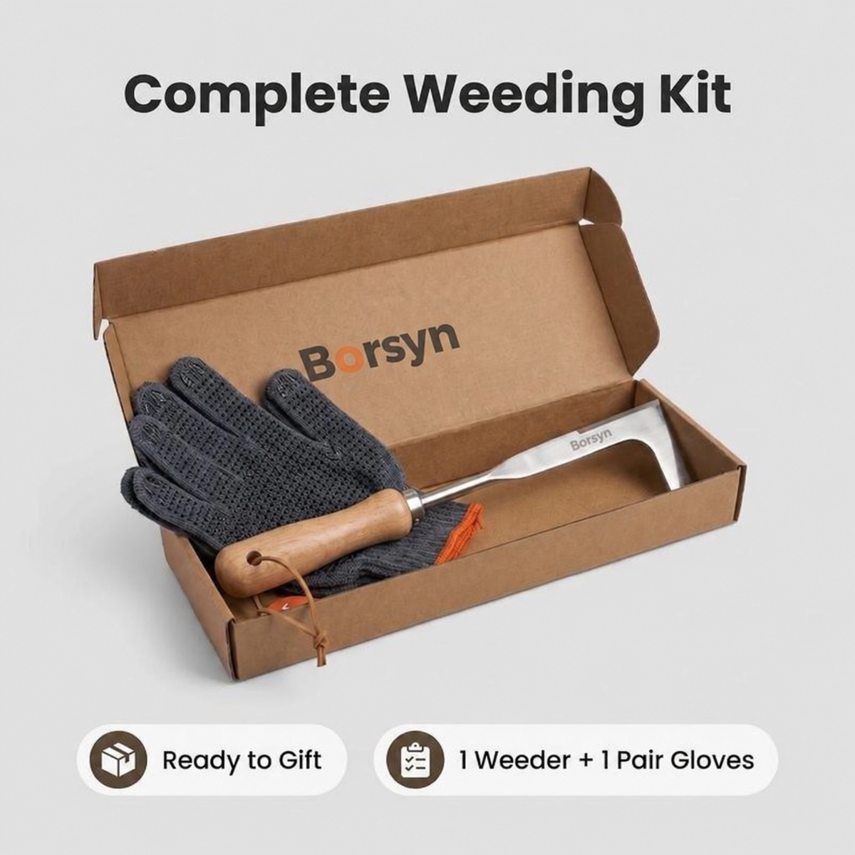 Borsyn 3-Edge Crack Weeder Set with Gloves – Stainless Steel Tool for Pavers & Drivewayss