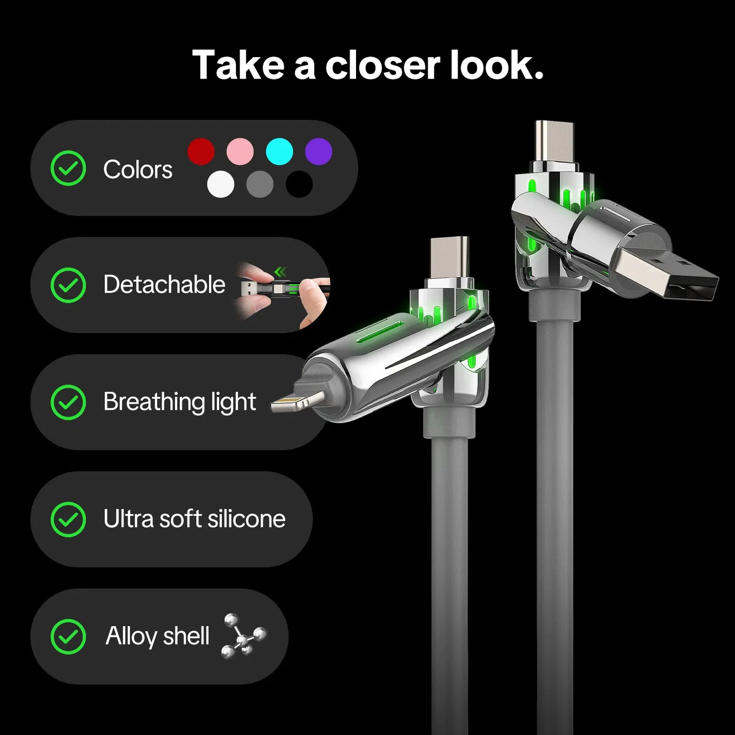 🔥 Buy 1 Get 1 Free |  4-in-1 240W Fast Charging Cable for iPhone, Samsung & USB-C Devices