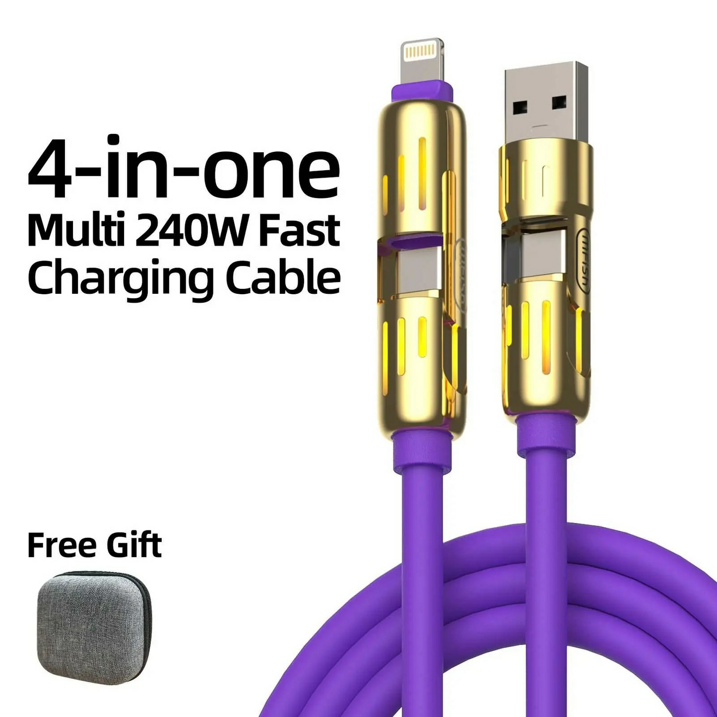 🔥 Buy 1 Get 1 Free |  4-in-1 240W Fast Charging Cable for iPhone, Samsung & USB-C Devices