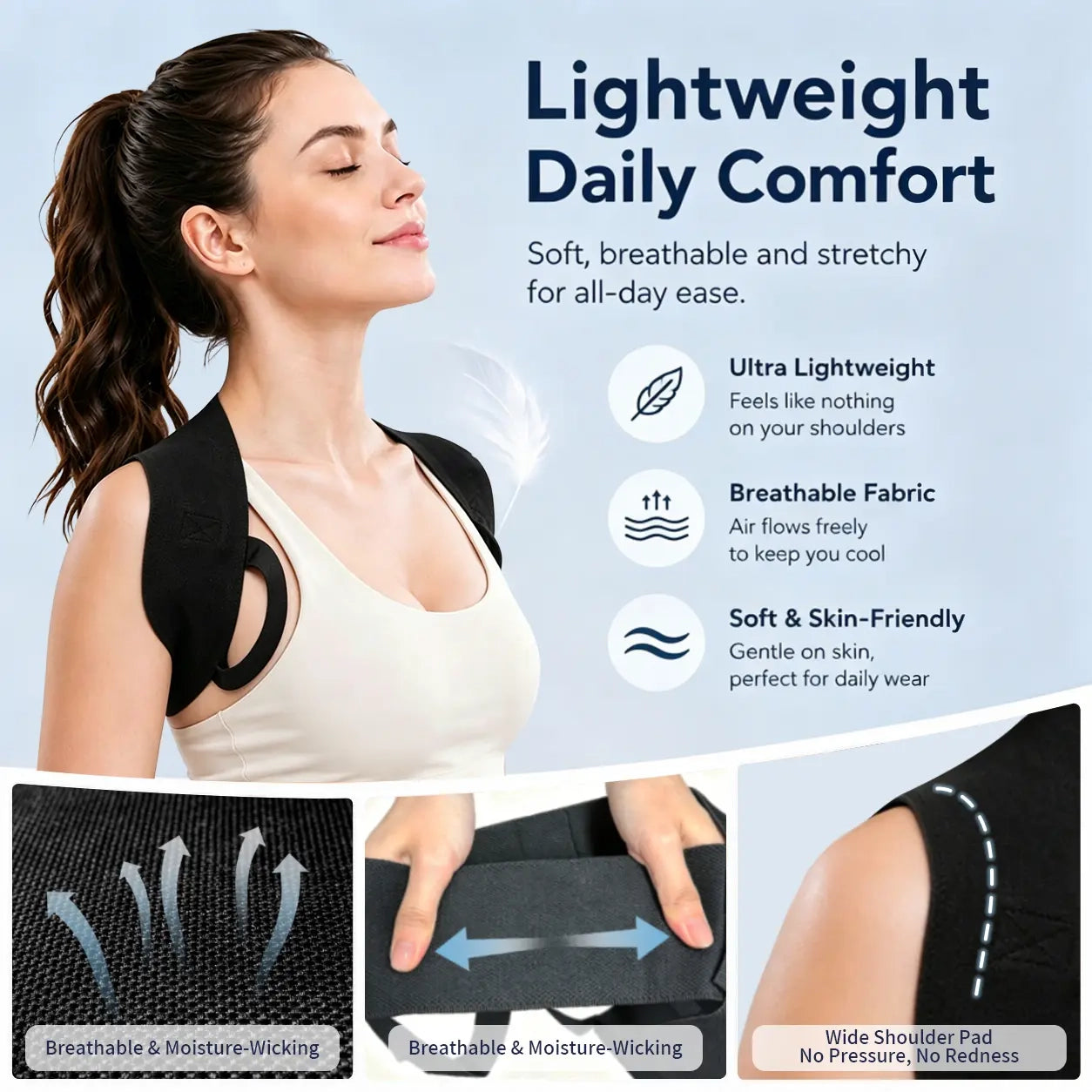 Elastic Posture Support for Men & Women – Lightweight Shoulder & Upper Back Support