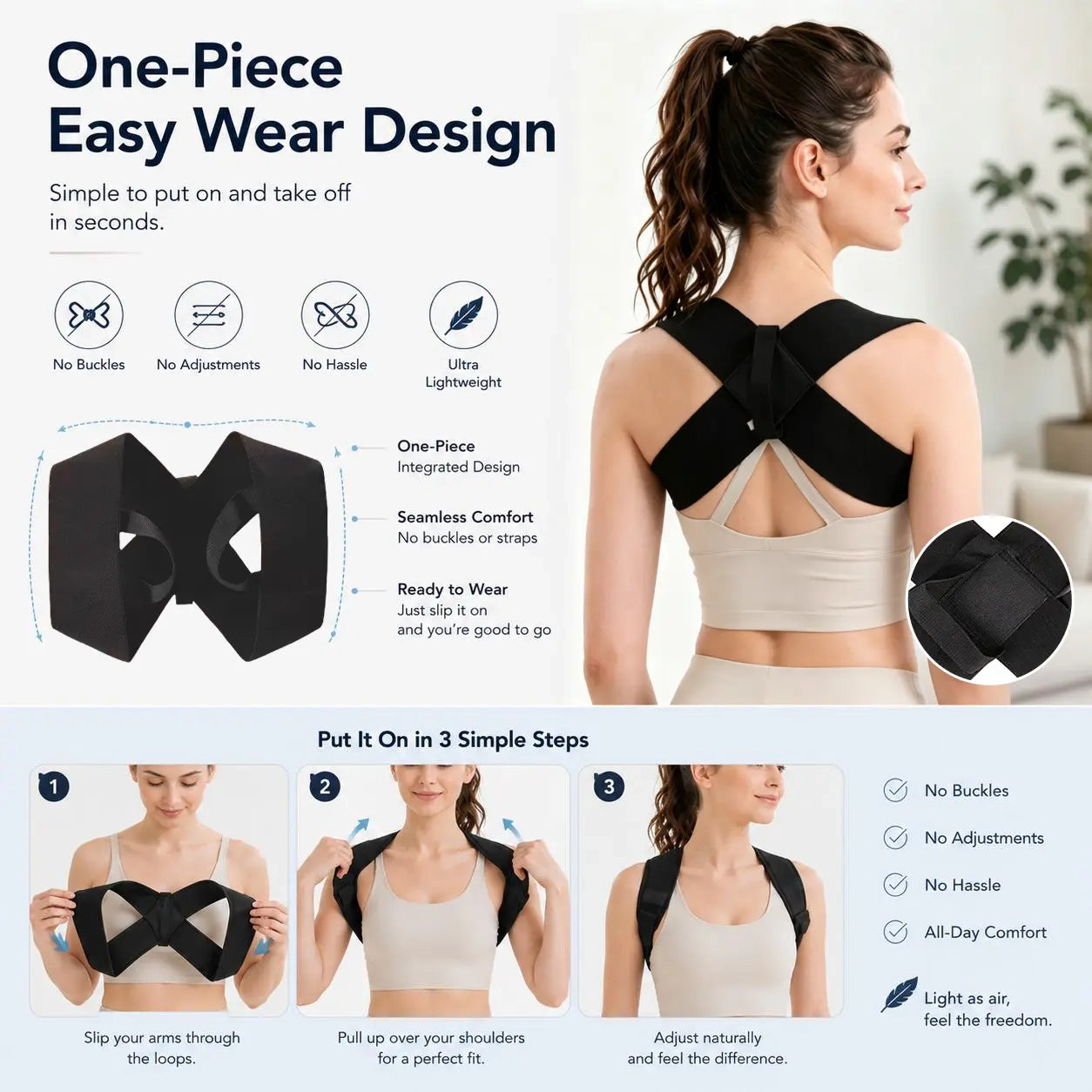 Elastic Posture Support for Men & Women – Lightweight Shoulder & Upper Back Support