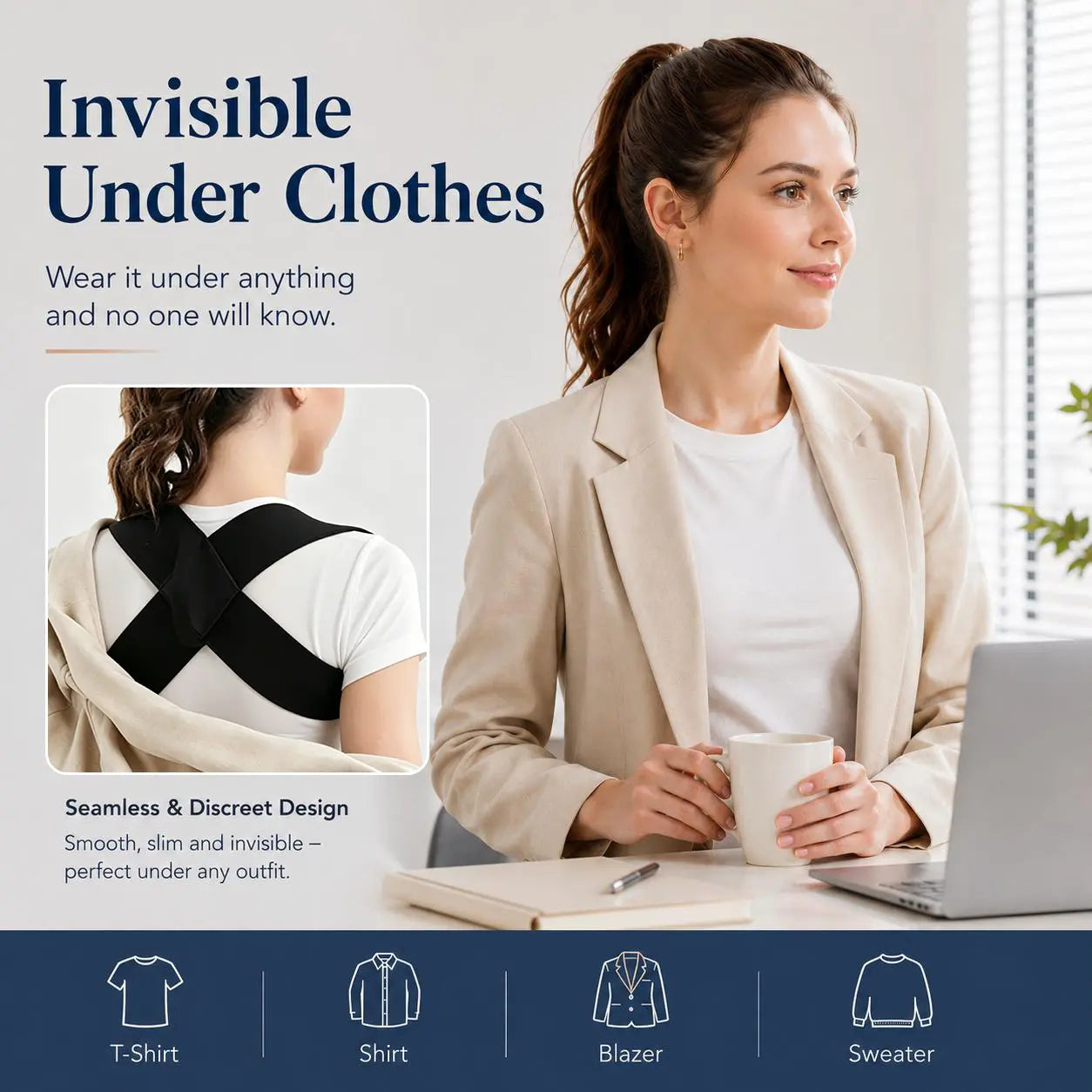 Elastic Posture Support for Men & Women – Lightweight Shoulder & Upper Back Support