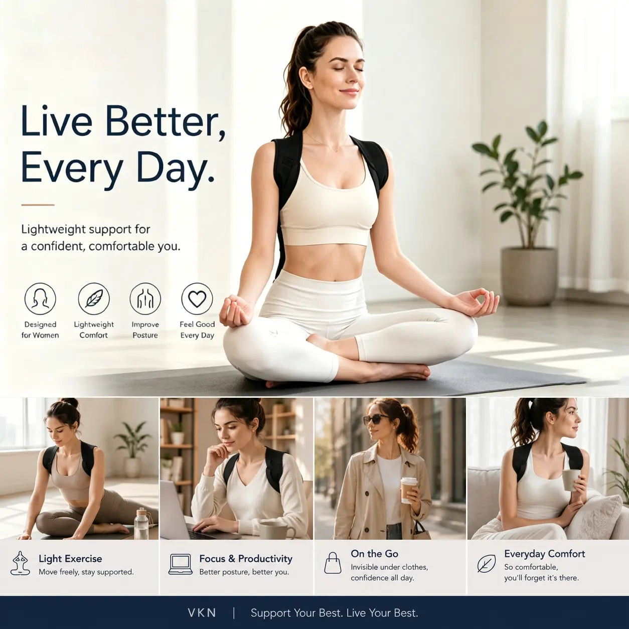 Elastic Posture Support for Men & Women – Lightweight Shoulder & Upper Back Support