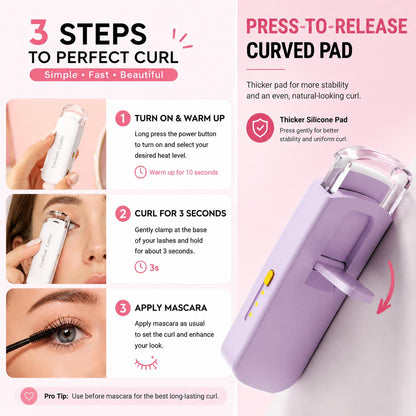 Thermal Eyelash Curler – USB Rechargeable with Thermo-sensitive Silicone Pad Fast Curling, Small Lifting Curler for Eyelashes – for Women, Girls, Home, Travel, Curly and Stylized