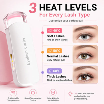 Thermal Eyelash Curler – USB Rechargeable with Thermo-sensitive Silicone Pad Fast Curling, Small Lifting Curler for Eyelashes – for Women, Girls, Home, Travel, Curly and Stylized