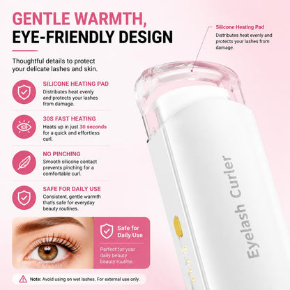 Thermal Eyelash Curler – USB Rechargeable with Thermo-sensitive Silicone Pad Fast Curling, Small Lifting Curler for Eyelashes – for Women, Girls, Home, Travel, Curly and Stylized
