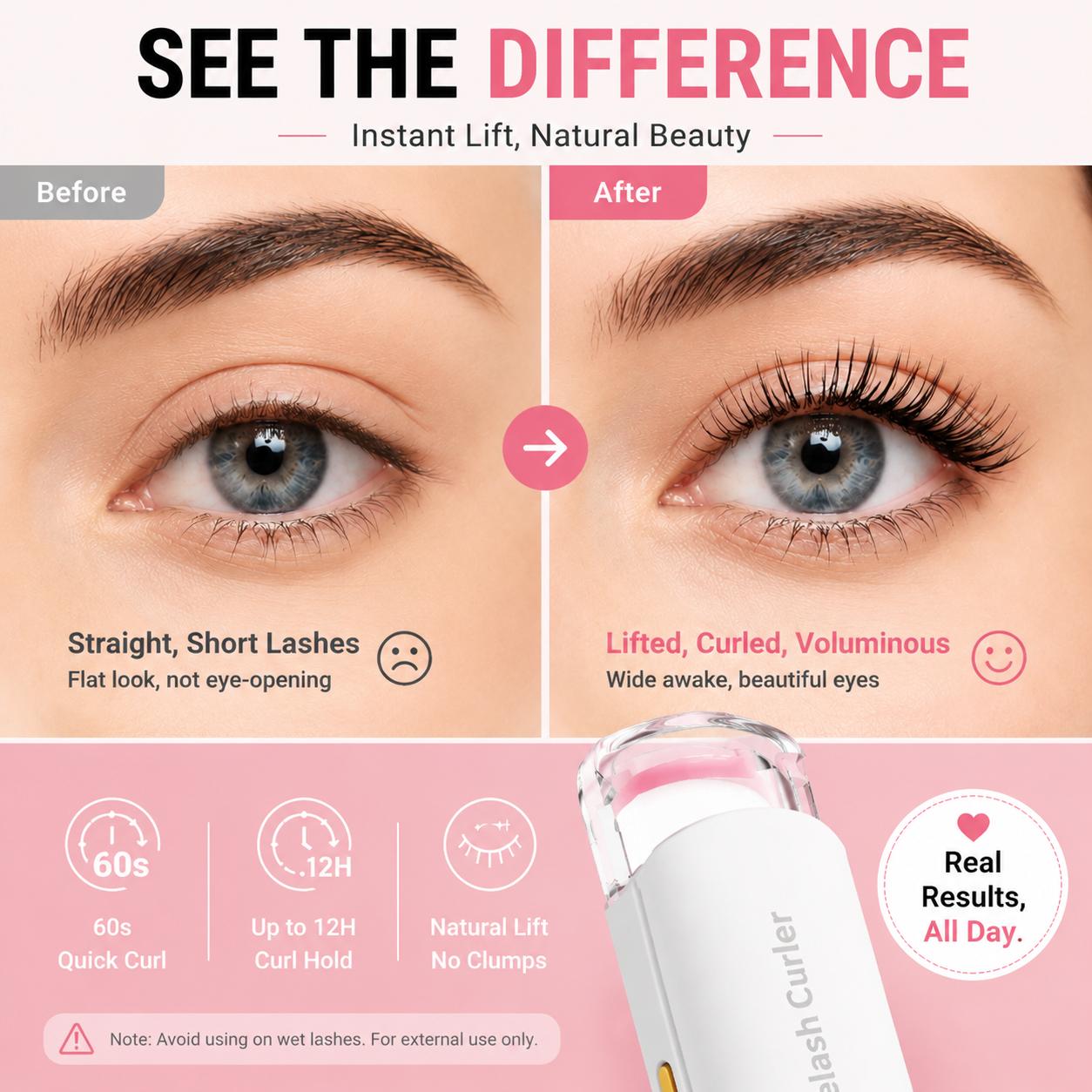 Thermal Eyelash Curler – USB Rechargeable with Thermo-sensitive Silicone Pad Fast Curling, Small Lifting Curler for Eyelashes – for Women, Girls, Home, Travel, Curly and Stylized