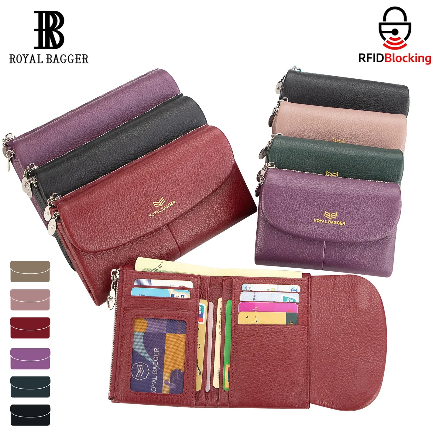 🛡️ RFID Blocking Genuine Leather Women's Wallet Wallet with 11 Card Slots