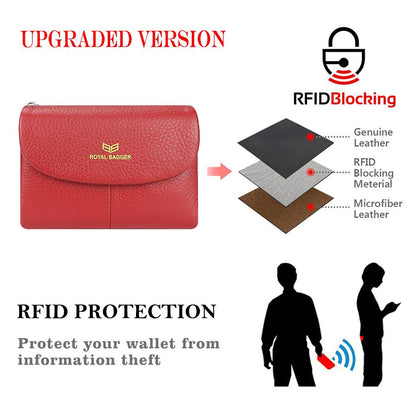 🛡️ RFID Blocking Genuine Leather Women's Wallet Wallet with 11 Card Slots