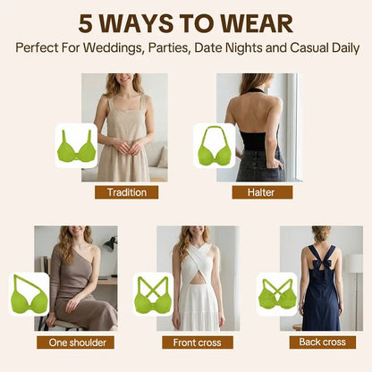 Air Light Breathable Sheer Mesh Halter Bra Plus Size Summer Unlined Full Coverage Bra Underwire Support Non Padded Bra Lightweight Convertible Multiway 5-Way Wear Front Adjustable Detachable Straps Comfort Everyday Womenswear