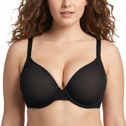 Air Light Breathable Sheer Mesh Halter Bra Plus Size Summer Unlined Full Coverage Bra Underwire Support Non Padded Bra Lightweight Convertible Multiway 5-Way Wear Front Adjustable Detachable Straps Comfort Everyday Womenswear