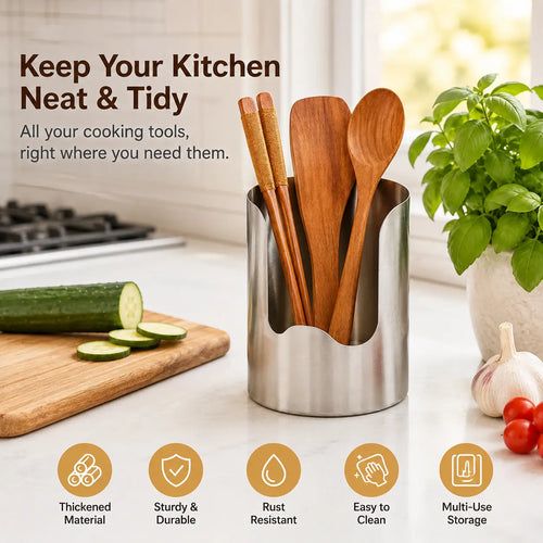 Thickened Stainless Steel Utensil Organizer, Rust Resistant Easy to Clean Multi-purpose Storage Holder for Kitchen Countertop