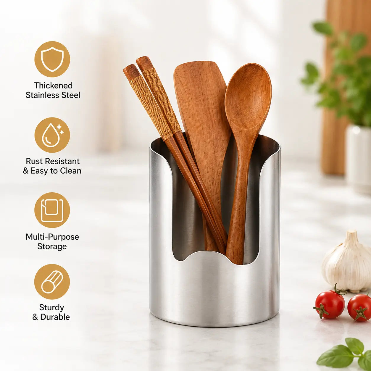 Thickened Stainless Steel Utensil Organizer, Rust Resistant Easy to Clean Multi-purpose Storage Holder for Kitchen Countertop