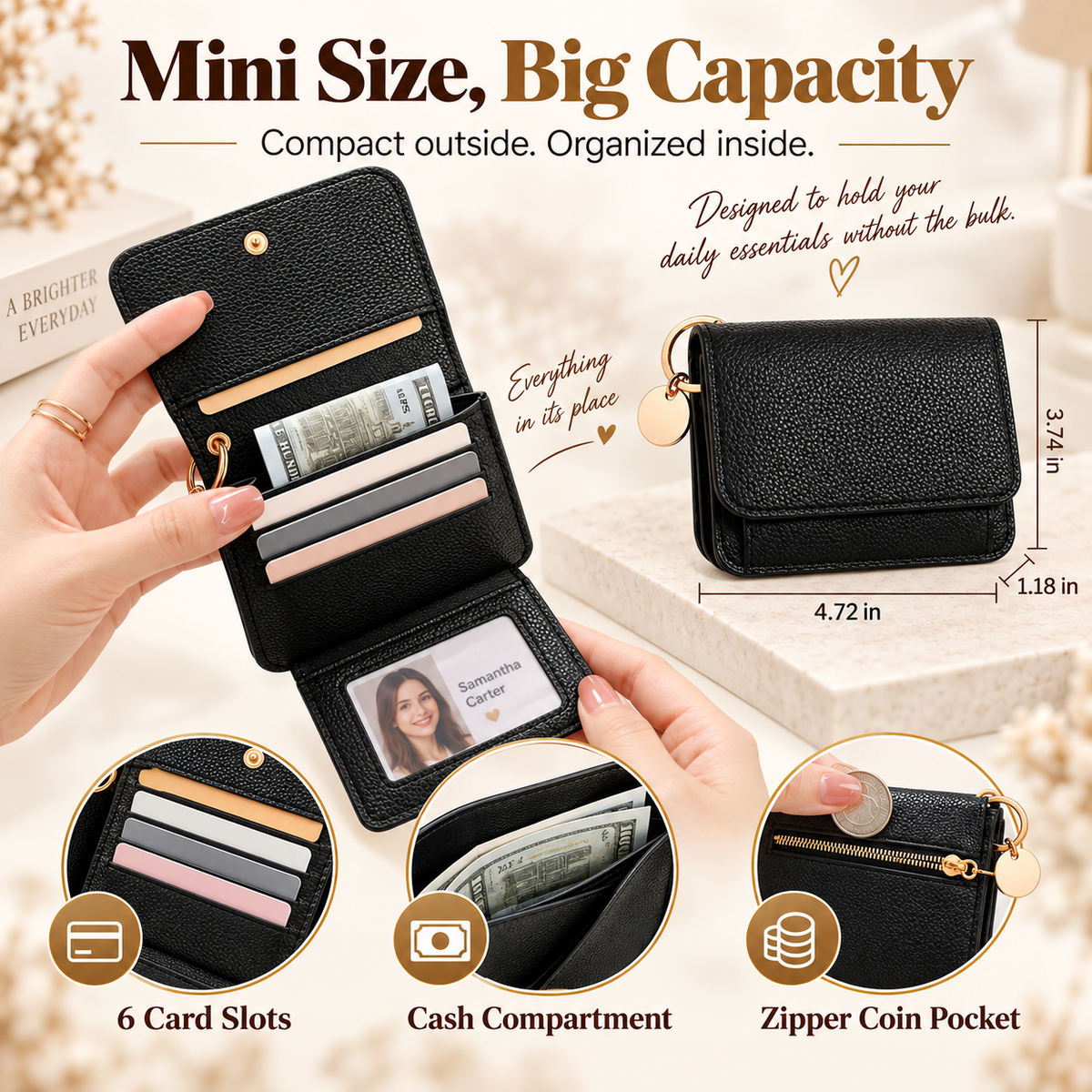 Luna Mini Wallet | Elegant Slim Card Holder With Coin Pocket