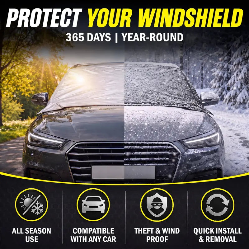 Borsyn 365 Windshield Protector – All-Season Cover for Automobiles – All-Weather Sunshade, Snow, Ice Car Cover & Reversible with Anti-Theft Panels
