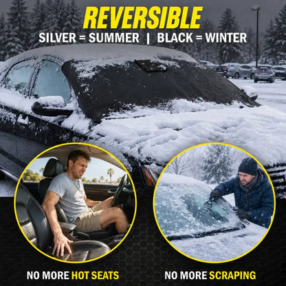 Borsyn 365 Windshield Protector – All-Season Cover for Automobiles – All-Weather Sunshade, Snow, Ice Car Cover & Reversible with Anti-Theft Panels