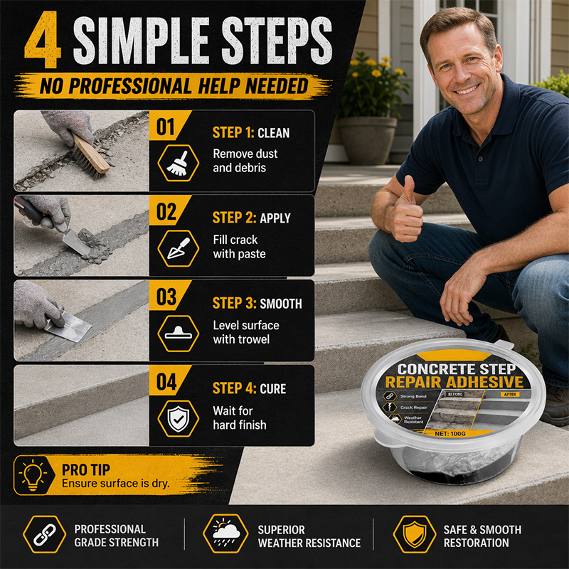 💞50K+ SOLD!🧰🛠️ Concrete Step Repair Adhesive-Strong, Fast, and Looks Like New!